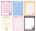 Cute weekly planner background for kids with cute and kawaii unicorn characters. Royalty Free Stock Photo