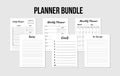 Planners bundle daily, weekly, monthly planner, to-do list, goals, notes template. Blank notebook page isolated on grey. Business