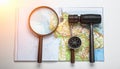 Planning an Adventure with Map and Compass Royalty Free Stock Photo