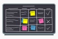 Planning board with sticky notes. Task board with table scheme and office schedule.