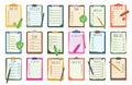 Planning clipboards. Task checklists and To Do lists with pen, pencil or markers. Productivity plan list, interview
