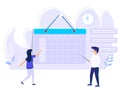 Planning concept. time schedule by showing the time schedule. vector illustration of teamwork and schedule of events that govern