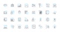 Planning Execution linear icons set. Logistics, Strategy, Execution, Timing, Preparation, Coordination, Implementation