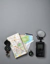 Planning an Expedition with Map, Compass, and GPS Royalty Free Stock Photo
