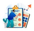 Planning financial budget concept in modern flat design. Man examines checklist, does accounting, analyzes business statistics. Royalty Free Stock Photo