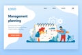 Planning landing page. Time management and workflow organization concept with cute people and calendar. Mobile or web
