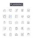 Planning line icons collection. Preparing, Organizing, Scheduling, Strategizing, Mapping out, Creating blueprints