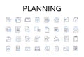 Planning line icons collection. Preparing, Organizing, Scheduling, Strategizing, Mapping out, Creating blueprints