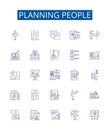 Planning people line icons signs set. Design collection of Scheduling, Organizing, Planning, Allocating, Strategizing Royalty Free Stock Photo