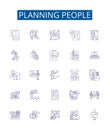 Planning people line icons signs set. Design collection of Scheduling, Organizing, Planning, Allocating, Strategizing Royalty Free Stock Photo