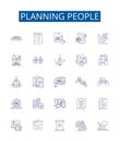 Planning people line icons signs set. Design collection of Scheduling, Organizing, Planning, Allocating, Strategizing Royalty Free Stock Photo