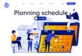 Planning schedule flat landing page. Business team planning and organizing work activities and tasks vector illustration