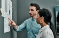 Planning for the success they seek. two architects working with blueprints on a wall in an office. Royalty Free Stock Photo