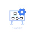 Planning symbol with a white board and a process flow diagram Royalty Free Stock Photo