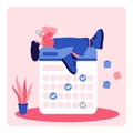 Planning tasks in calendar on phone and relaxing vector illustration Royalty Free Stock Photo