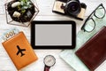 Planning travel concept, space for text. tablet with empty scree Royalty Free Stock Photo
