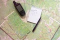 Planning of the travel. GPS reciver on the map.