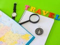 Planning a trip or adventure. dollars money background.Financial concept.Travel planning dreams.