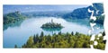 Planning a trip to Bled lake, the most famous lake in Slovenia with the island of the church Europe - Slovenia - Concept mage in