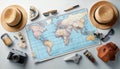 Planning vacation, travel plan, trip vacation using world map along with other travel access