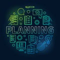 Planning vector round illustration made with outline icons Royalty Free Stock Photo