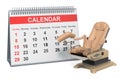 Planning visit to gynecologist. Desk calendar with gynecological examination chair, 3D rendering