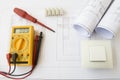 Plans and electrical tools Royalty Free Stock Photo