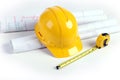 Plans, Hardhat and Measuring Tape Royalty Free Stock Photo