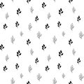 Plant seamless pattern, black and white hand-drawn tree doodle digital paper, abstract plants repeating background, the monochrome Royalty Free Stock Photo