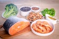 Plant-based and animal sources of Omega-3 acids Royalty Free Stock Photo