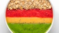 plant-based breakfast vibrant smoothie bowl vibrant multi colored smoothie bowl with layers of fruit and oats Royalty Free Stock Photo