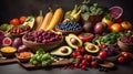 Plant based diet, Vegan food, Vegetarian, fruits, vegetables, salad, meal, go vegan, Generative AI Royalty Free Stock Photo