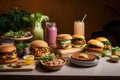 plant-based fast food restaurant with menu of veggie burgers, salads, and smoothies