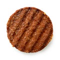 Plant based grilled burger patty with grill marks isolated on white. Top view Royalty Free Stock Photo