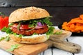 Plant based meatless burger of chickpeas and sweet potato Royalty Free Stock Photo