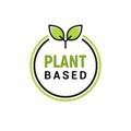 Plant based vegan badge eco icon. Suitable vegetarian symbol logo leaf plant sign.