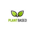 Plant based vegan badge eco icon. Suitable vegetarian symbol logo leaf plant sign.