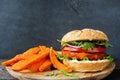 Plant based vegan burger and sweet potato fries Royalty Free Stock Photo