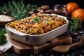 plant-based and vegan casserole, full of vegetables and legumes