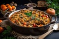 plant-based and vegan casserole, full of vegetables and legumes