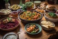 plant-based and vegan feast, with variety of dishes and colors