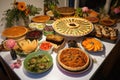 plant-based and vegan feast, with variety of dishes, including pastries and desserts