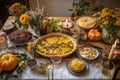 plant-based and vegan thanksgiving feast, with centerpieces of herbs and greens