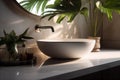 home bathroom leaf sink basin white design tropical green interior clean. Generative AI.