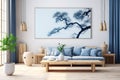 room lounge modern interior blue furniture apartment wall design home sofa. Generative AI. Royalty Free Stock Photo