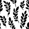 Plant brunches with leaves, seamless pattern decorative silhouette