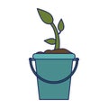 Plant in bucket symbol blue lines Royalty Free Stock Photo