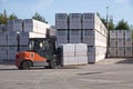 Plant of building materials `ECO` Yaroslavl.The forklift works on the territory of production Royalty Free Stock Photo