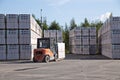 Plant of building materials `ECO` Yaroslavl.The forklift works on the territory of production