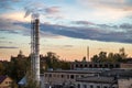 Pipe factory smoke in the background of a beautiful sky